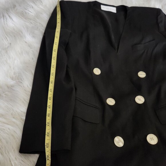 MICHELLE STUART Women size 6 Black Linen‎ Blazer Double Breasted Made in USA - Picture 10 of 16
